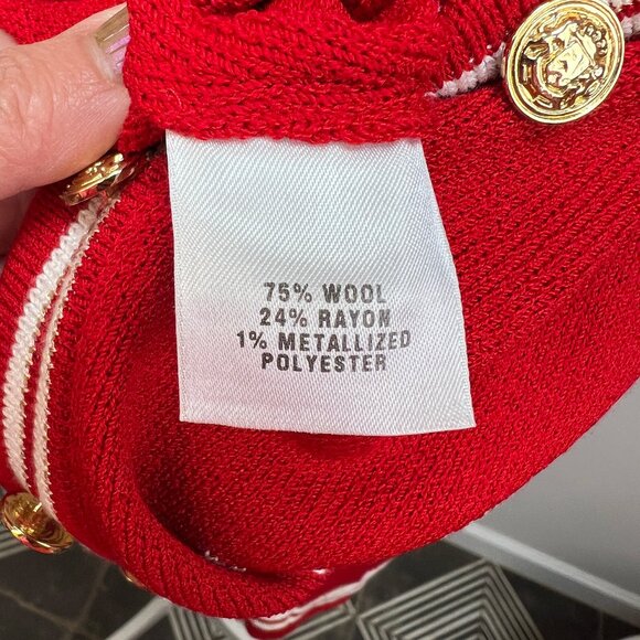 St. John Sport by Marie Gray Santana Knit Cardigan Red w/ Gold Crest Buttons - Picture 9 of 10